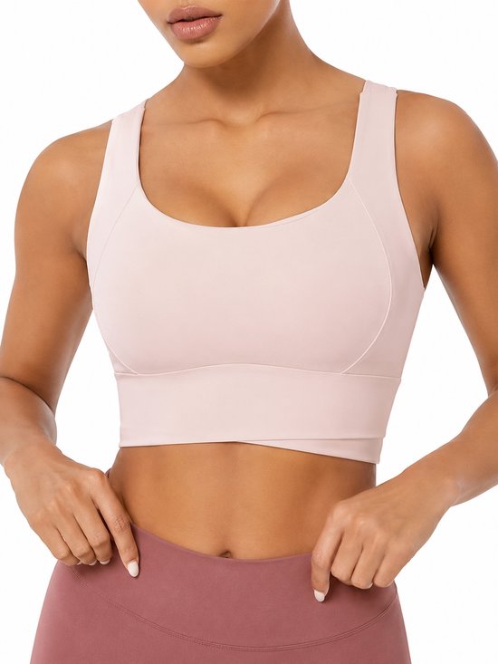 SparkNine Flexaura sport BH - stijlvolle sportbeha - ingebouwde pads - S - roze - high support ondersteuning - cross design