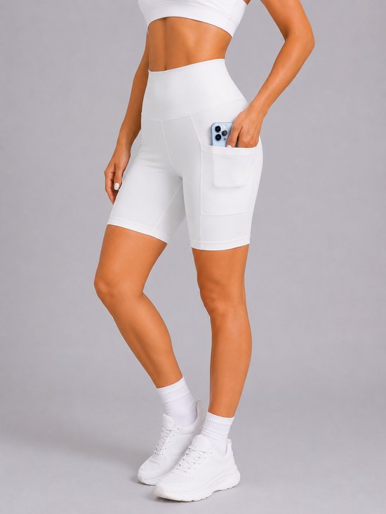 SparkNine Softflow korte sportbroek - met zakken - zachte stof - XS - wit - dames short - half lang - fietsshort