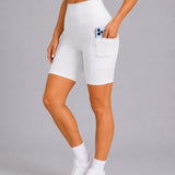 SparkNine Softflow korte sportbroek - met zakken - zachte stof - XS - wit - dames short - half lang - fietsshort