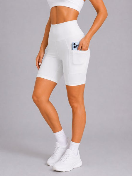 SparkNine Softflow korte sportbroek - met zakken - zachte stof - XS - wit - dames short - half lang - fietsshort
