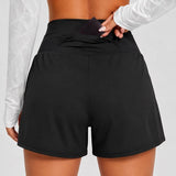 SparkNine Breeze dames short - sportshort - met telefoonzak - dubbellaags met binnenshort - M - zwart - fitness - hoge taille - ademend & sneldrogend