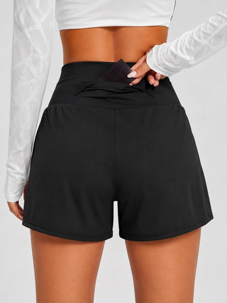 SparkNine Breeze dames short - sportshort - met telefoonzak - dubbellaags met binnenshort - M - zwart - fitness - hoge taille - ademend & sneldrogend