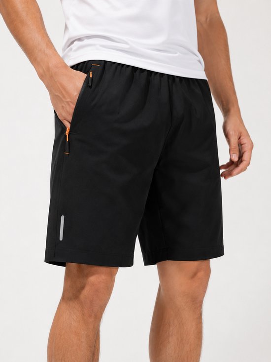 SparkNine Apex fitnesshort - sportbroek - met ritszakken - L - zwart - functioneel - sneldrogend & ademend - elastische band met trekkoord
