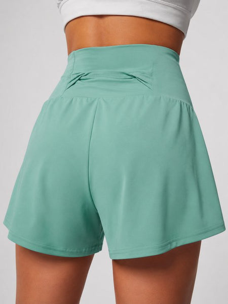 SparkNine Breeze dames short - sportshort - met telefoonzak - dubbellaags met binnenshort - L - groen - fitness - hoge taille - ademend & sneldrogend