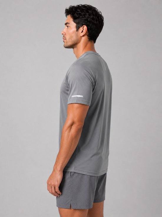 SparkNine Ironlite sport t-shirt heren met reflecterende strepen - XXL - grijs - zweetbestendig - lichtgewicht & sneldrogend