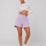 SparkNine Breeze dames short - sportshort - met telefoonzak - dubbellaags met binnenshort - L - paars - fitness - hoge taille - ademend & sneldrogend