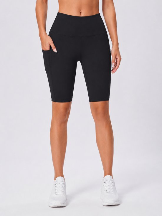 SparkNine NovaShort knie-lengte sportbroek dames - fitness short - lange biker short - L - zwart - hoge taille - met zakken - squatproof