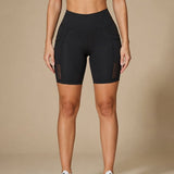 SparkNine Meshflex dames short - met zakken - stijlvolle mesh - S - zwart - hoge taille - ademend - fitness short - korte broek