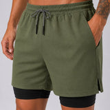 SparkNine Stridex fitness short heren - dubbellaags - met telefoonzak - XXL - groen - sneldrogend - met handdoeklus & zakken - functioneel & comfortabel