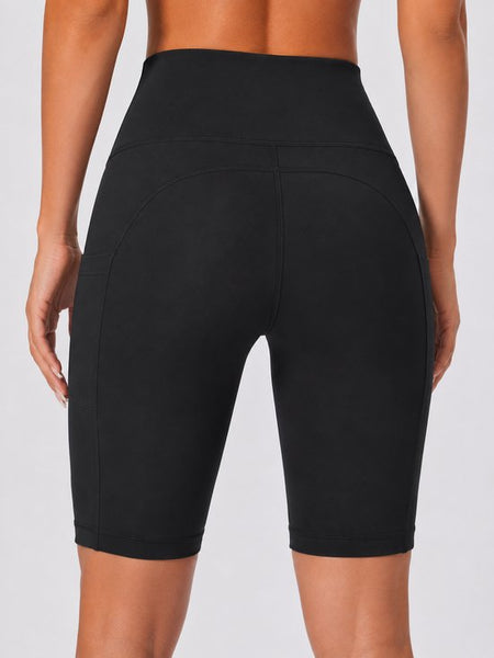 SparkNine NovaShort knie-lengte sportbroek dames - fitness short - lange biker short - L - zwart - hoge taille - met zakken - squatproof
