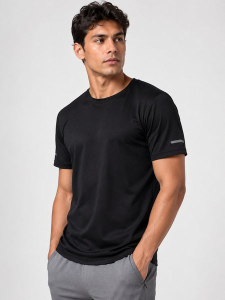 SparkNine Ironlite sport t-shirt heren met reflecterende strepen - L - zwart - zweetbestendig - lichtgewicht & sneldrogend