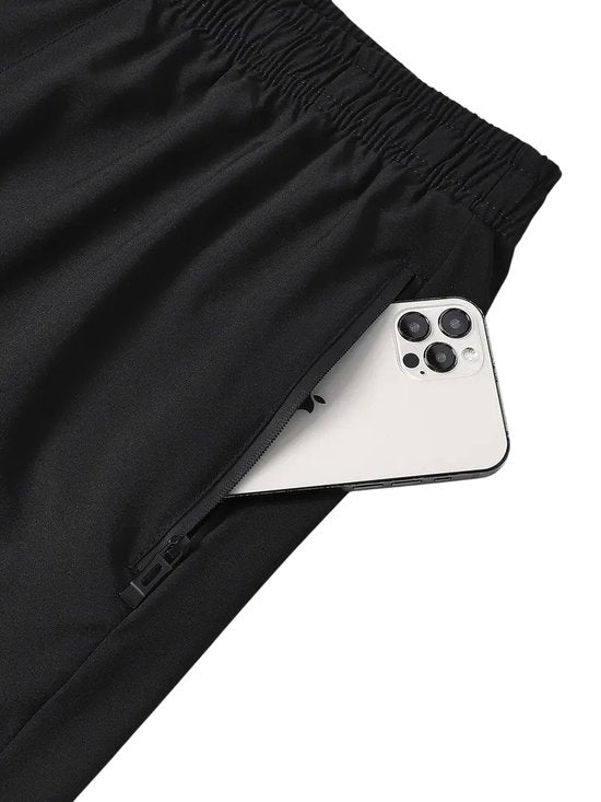 SparkNine Swift heren sport broek - met ritszakken - M - zwart - fitness short - ademend - trainingsshort - elastische band met koord - sneldrogend