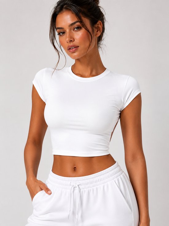 SparkNine Baremove rugloze crop T-shirt - XL - wit - cap-mouwen - korte top - stijlvol & luchtig