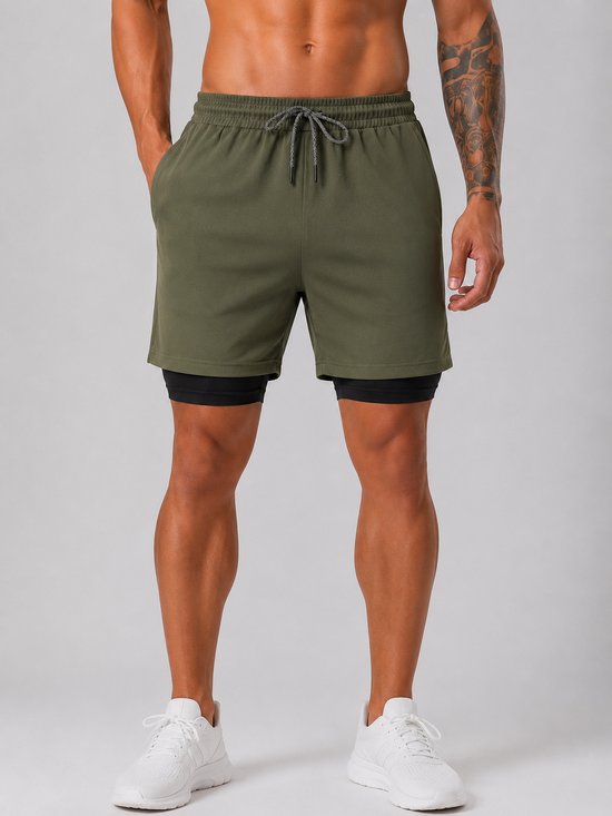 SparkNine Stridex fitness short heren - dubbellaags - met telefoonzak - XXL - groen - sneldrogend - met handdoeklus & zakken - functioneel & comfortabel