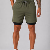 SparkNine Stridex fitness short heren - dubbellaags - met telefoonzak - XXL - groen - sneldrogend - met handdoeklus & zakken - functioneel & comfortabel