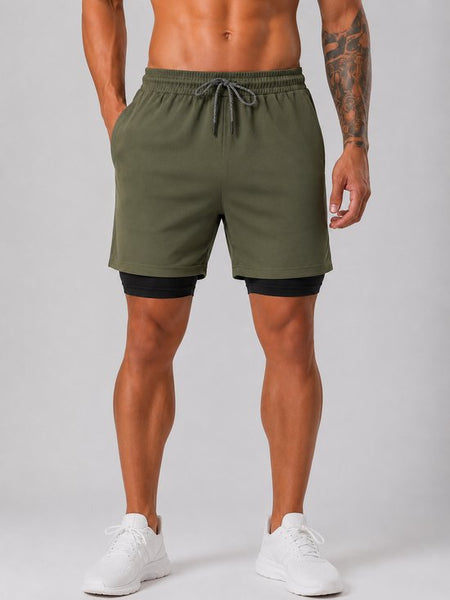 SparkNine Stridex fitness short heren - dubbellaags - met telefoonzak - XXL - groen - sneldrogend - met handdoeklus & zakken - functioneel & comfortabel