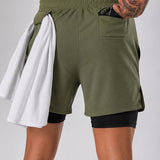 SparkNine Stridex fitness short heren - dubbellaags - met telefoonzak - XXL - groen - sneldrogend - met handdoeklus & zakken - functioneel & comfortabel