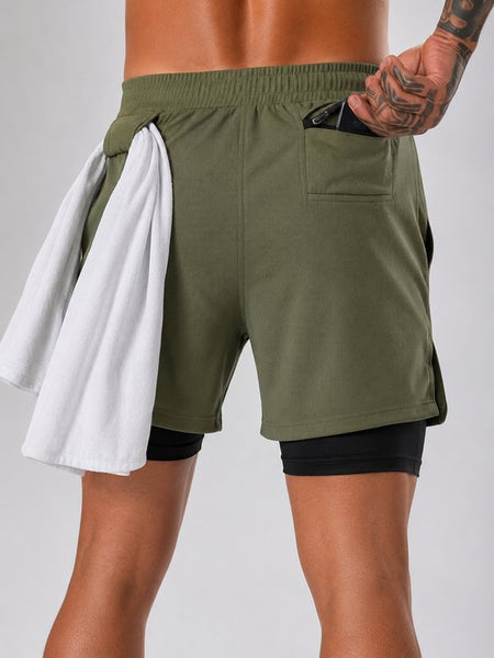 SparkNine Stridex fitness short heren - dubbellaags - met telefoonzak - XXL - groen - sneldrogend - met handdoeklus & zakken - functioneel & comfortabel