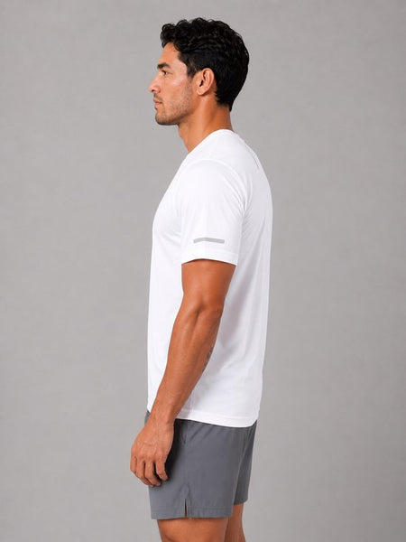 SparkNine Ironlite sport t-shirt heren met reflecterende strepen - XL - wit - zweetbestendig - lichtgewicht & sneldrogend