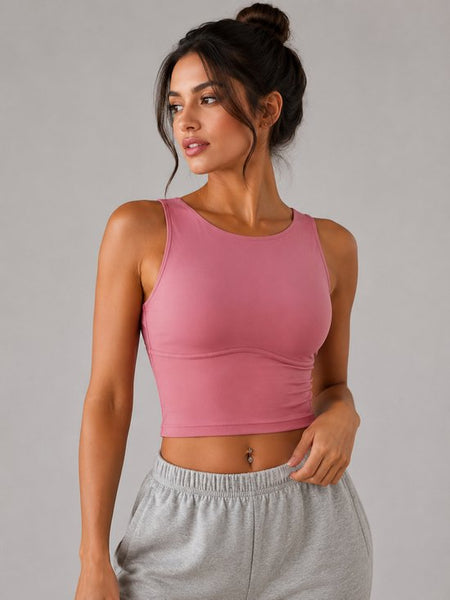 SparkNine Supportflex Sporttop met Built-in Bra - uitneembare pads - L - roze - sport bh - met hoge ondersteuning - cropped