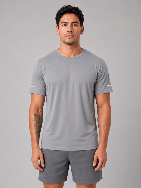 SparkNine Ironlite sport t-shirt heren met reflecterende strepen - XXL - grijs - zweetbestendig - lichtgewicht & sneldrogend