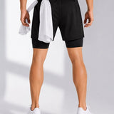 SparkNine Stridex fitness short heren - dubbellaags - met telefoonzak - M - zwart - sneldrogend - met handdoeklus & zakken - functioneel & comfortabel
