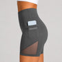 SparkNine Meshflex dames short - met zakken - stijlvolle mesh - XL - grijs - hoge taille - ademend - fitness short - korte broek