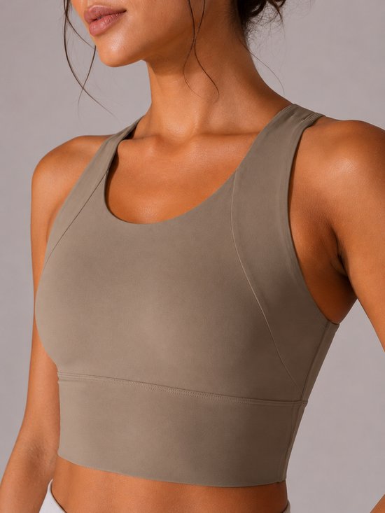 SparkNine Coreshield sportbeha - met ingebouwde pads - M - cacao - push-up sport-bh - high impact ondersteuning - push-up - ademend