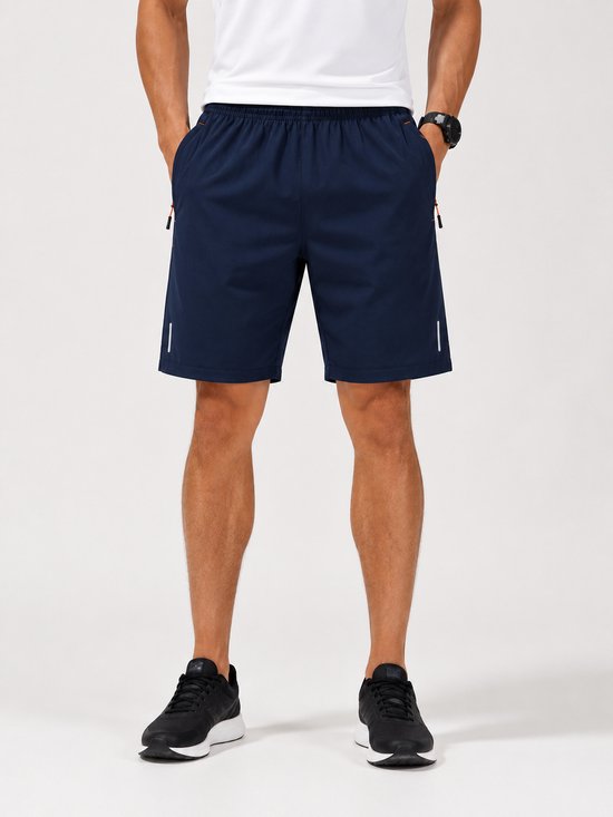 SparkNine Apex fitnesshort - sportbroek - met ritszakken - S - blauw - functioneel - sneldrogend & ademend - elastische band met trekkoord