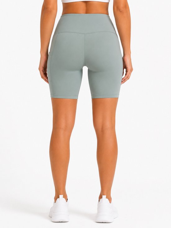 SparkNine Softflow korte sportbroek - met zakken - zachte stof - S - lichtgrijs - dames short - half lang - fietsshort
