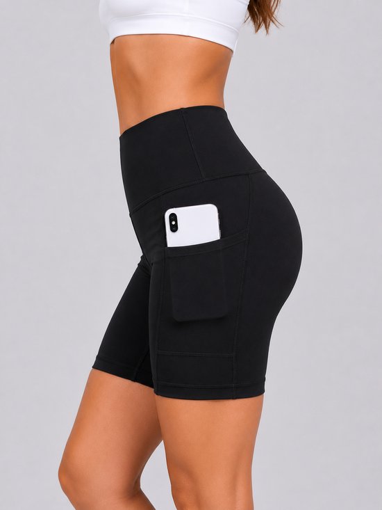SparkNine Rebel fitness short - korte sportbroek met zakken - M - zwart - hoge taille - sport - telefoonzak - squatproof - niet doorschijnend