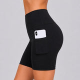 SparkNine Rebel fitness short - korte sportbroek met zakken - M - zwart - hoge taille - sport - telefoonzak - squatproof - niet doorschijnend