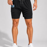SparkNine Stridex fitness short heren - dubbellaags - met telefoonzak - M - zwart - sneldrogend - met handdoeklus & zakken - functioneel & comfortabel