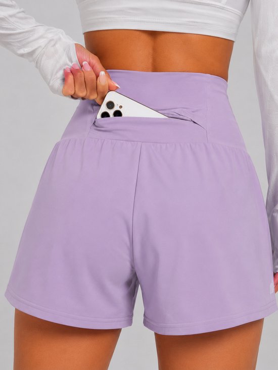 SparkNine Breeze dames short- sportshort - met telefoonzak - dubbellaags met binnenshort - XXL - paars - fitness - hoge taille - ademend & sneldrogend