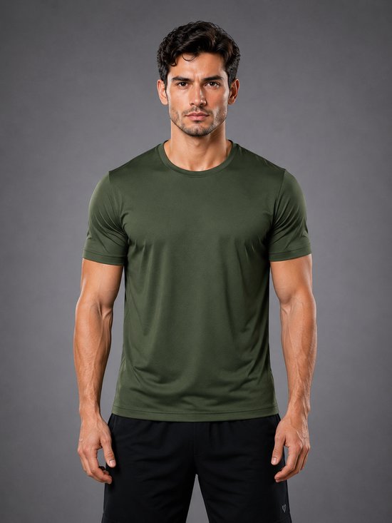 SparkNine Stormcore heren sport t-shirt - sneldrogend & ademend - fitness shirt - S - groen - korte mauwen - training, rennen, casual dragen