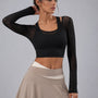 SparkNine Liora longsleeve - met bh pads & lange mesh mauwen - ademend - L - zwart - dames - stijlvolle top voor fitness of casual outfit