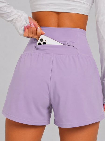 SparkNine Breeze dames short - sportshort - met telefoonzak - dubbellaags met binnenshort - S - paars - fitness - hoge taille - ademend & sneldrogend
