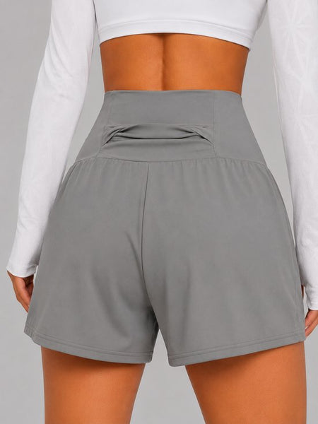 SparkNine Breeze dames short - sportshort - met telefoonzak - dubbellaags met binnenshort - XL - grijs - fitness - hoge taille - ademend & sneldrogend