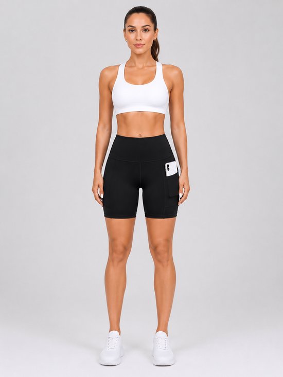 SparkNine Rebel fitness short - korte sportbroek met zakken - S - zwart - hoge taille - sport - telefoonzak - squatproof - niet doorschijnend