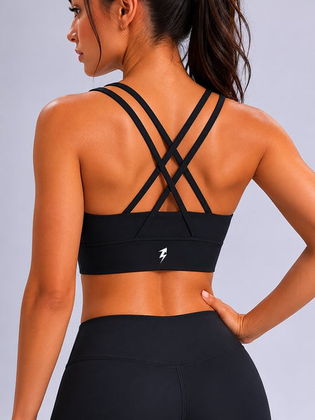 SparkNine Elevate sport-bh - XL - zwart - gekruiste rug - push-up effect - stevige ondersteuning - met uitneembare pads