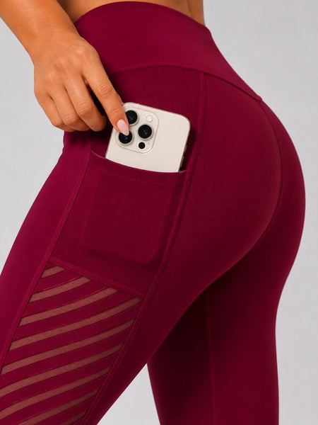 SparkNine Novawave sportlegging dames - squatproof - ademend - met zakken - XL - rood - mesh panelen - elastisch & stijvol