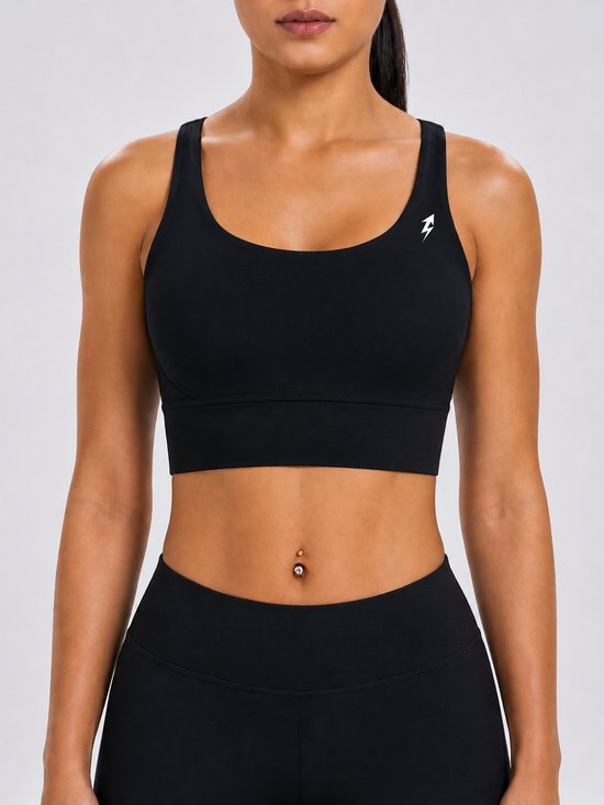 SparkNine Elevate sport-bh - L - zwart - gekruiste rug - push-up effect - stevige ondersteuning - met uitneembare pads