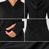 SparkNine Serenity fitness hoodie dames - met capuchon & split-back design - L - zwart - dames sporttop - stijlvolle sportrui - ademend & sneldrogend