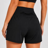 SparkNine Breeze dames short - sportshort - met telefoonzak - dubbellaags met binnenshort - M - zwart - fitness - hoge taille - ademend & sneldrogend