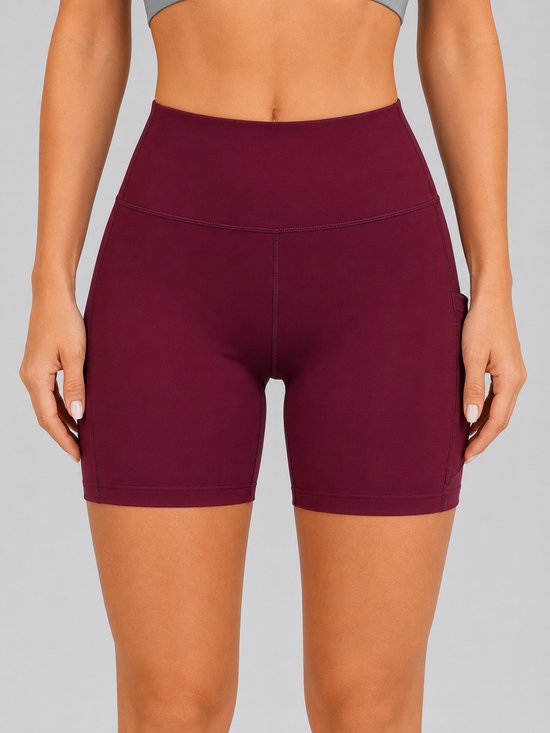 SparkNine Pace dames short - fitness - korte sportbroek - XXL - rood - hoge taille - met zakken - elastisch - squatproof