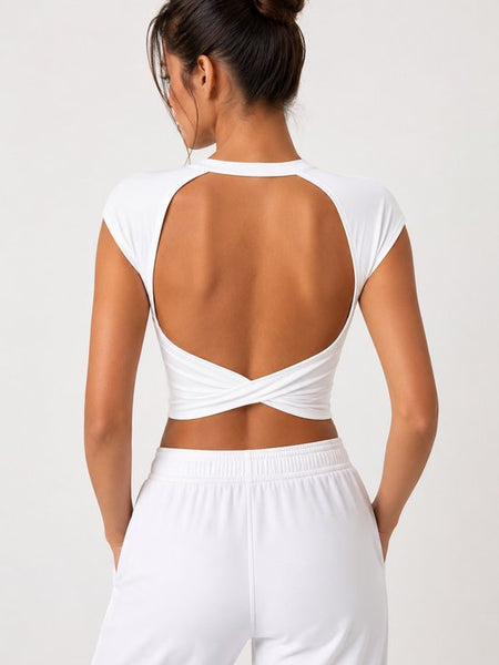 SparkNine Baremove rugloze crop T-shirt - XL - wit - cap-mouwen - korte top - stijlvol & luchtig