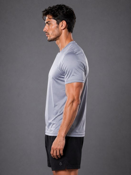 SparkNine Stormcore heren sport t-shirt - sneldrogend & ademend - fitness shirt - XXL - grijs - korte mauwen - training, rennen, casual dragen