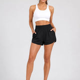 SparkNine Zipease short dames - dubbellaags - met zak - ritssluiting - korte sportbroek - S - zwart - elastische taille - sneldrogend - functioneel & comfortabel