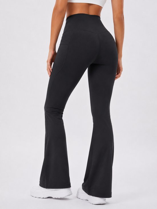 SparkNine Serenaflare dames legging - flare pants - met zakken - S - zwart - hoge taille - stijlvol - elastisch