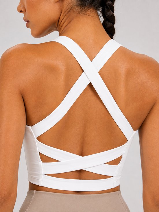 SparkNine Sculptactive sporttop - met ingebouwde sportbeha - verwijderbare pads - M - wit - high impact ondersteuning - kruisrug - ademend & stijlvol